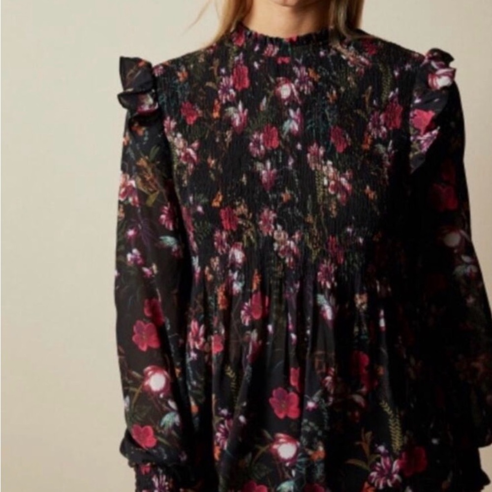 Ted Baker Black and Pink Floral Blouse‎